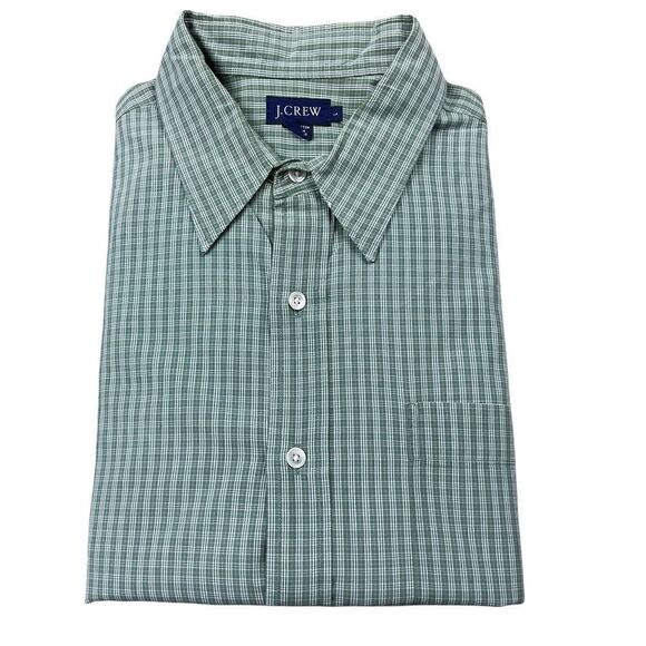 J. Crew Shirt Mens Green White Large  L Plaid Cotton Long Sleeve Button Down - Picture 1 of 8